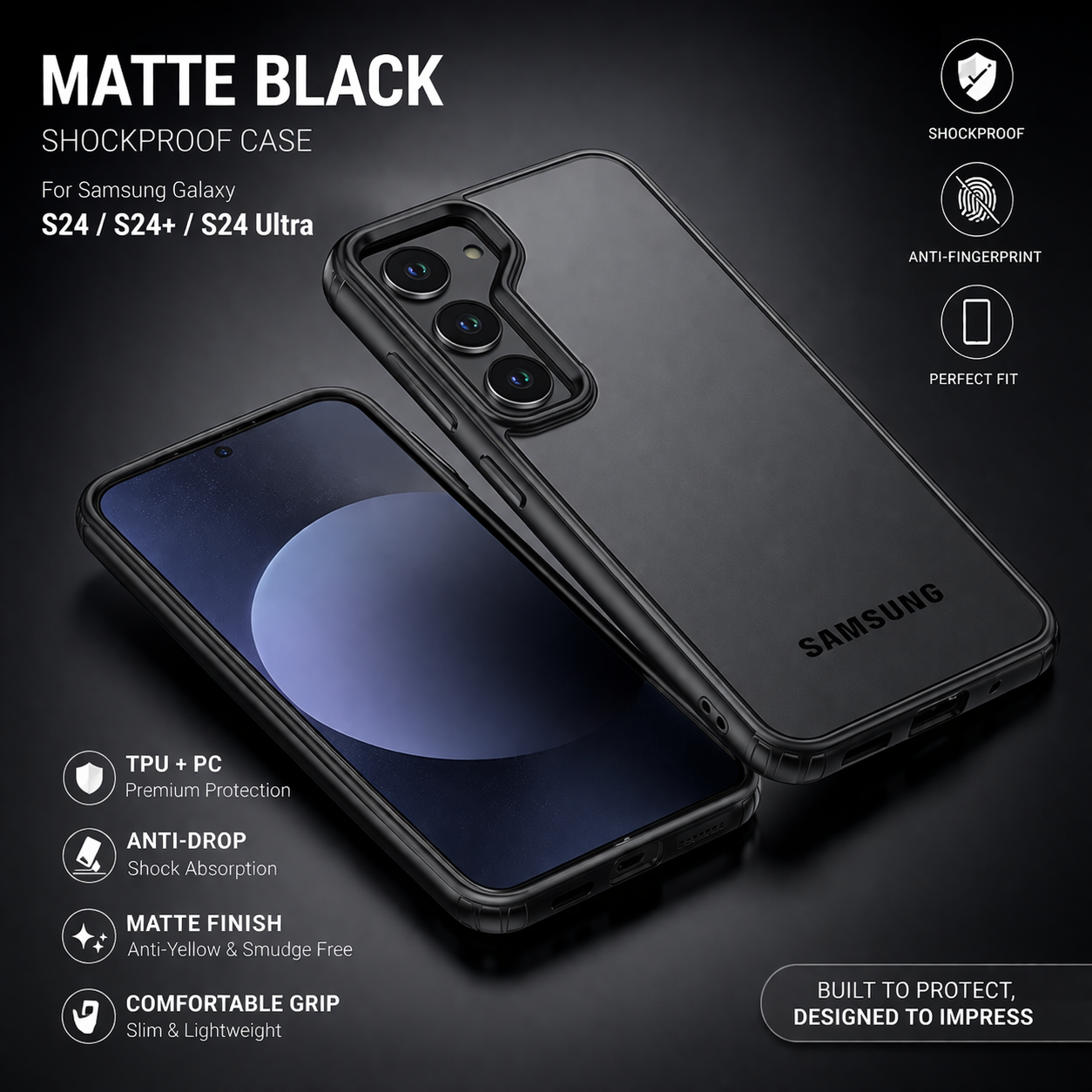 Matte Clear Shockproof Case for Samsung Galaxy S24 Ultra / S24 Plus – Anti-Yellow TPU + PC Cover